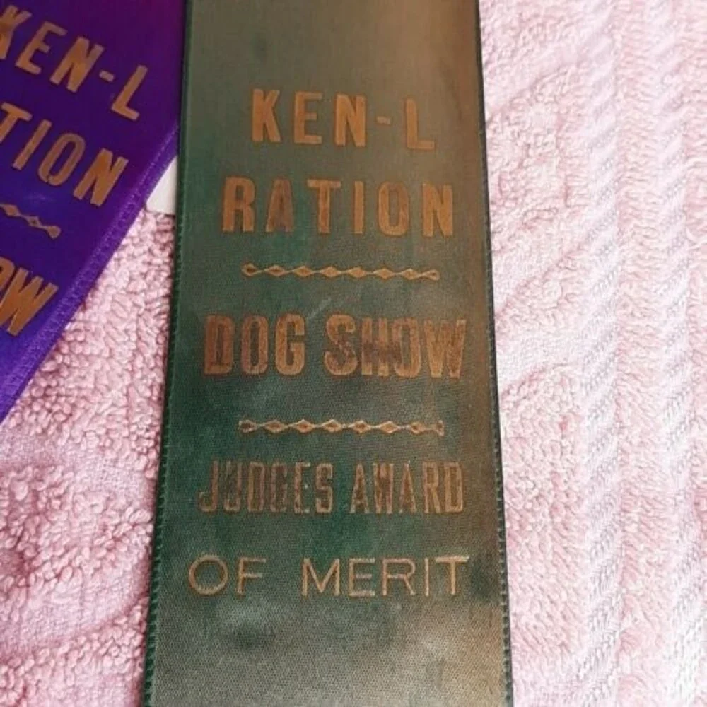 Vtg Ken-L Ration Dog Food Amateur Dog Show Pair of Ribbons 1st Prize & Merit